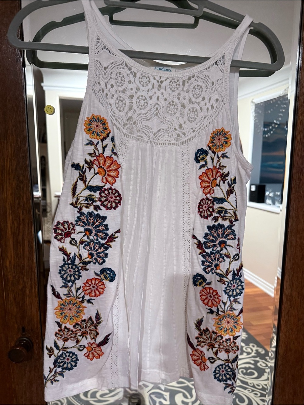 Sundance White Tank with Multicolor Floral Embroidery